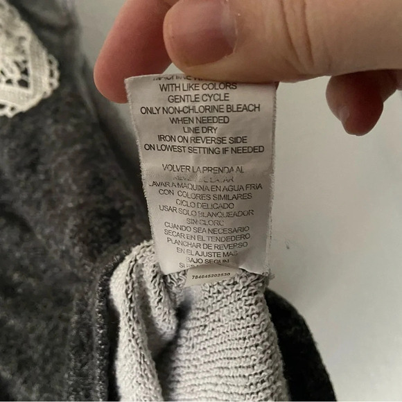 Rewind Cozy Terry Cloth Lace Sweater Top Gray XS Casual Lounge - Picture 5 of 9